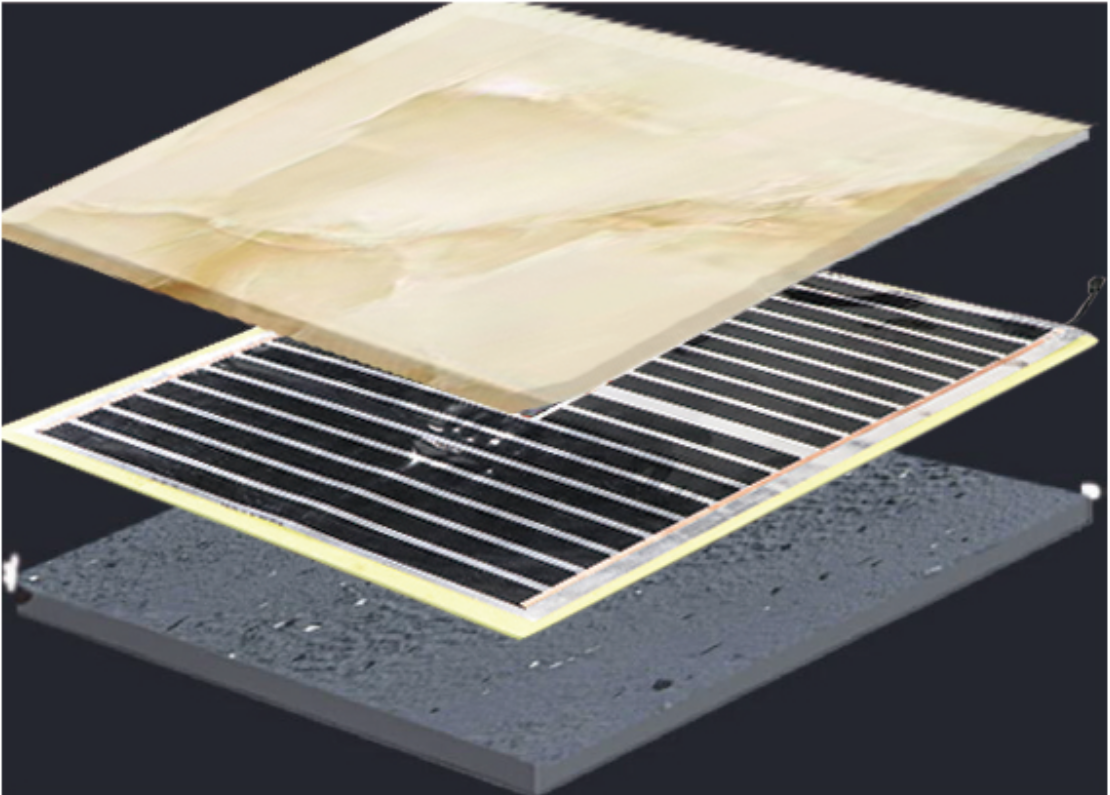Graphene far infrared heating module installed beneath ceramic tile